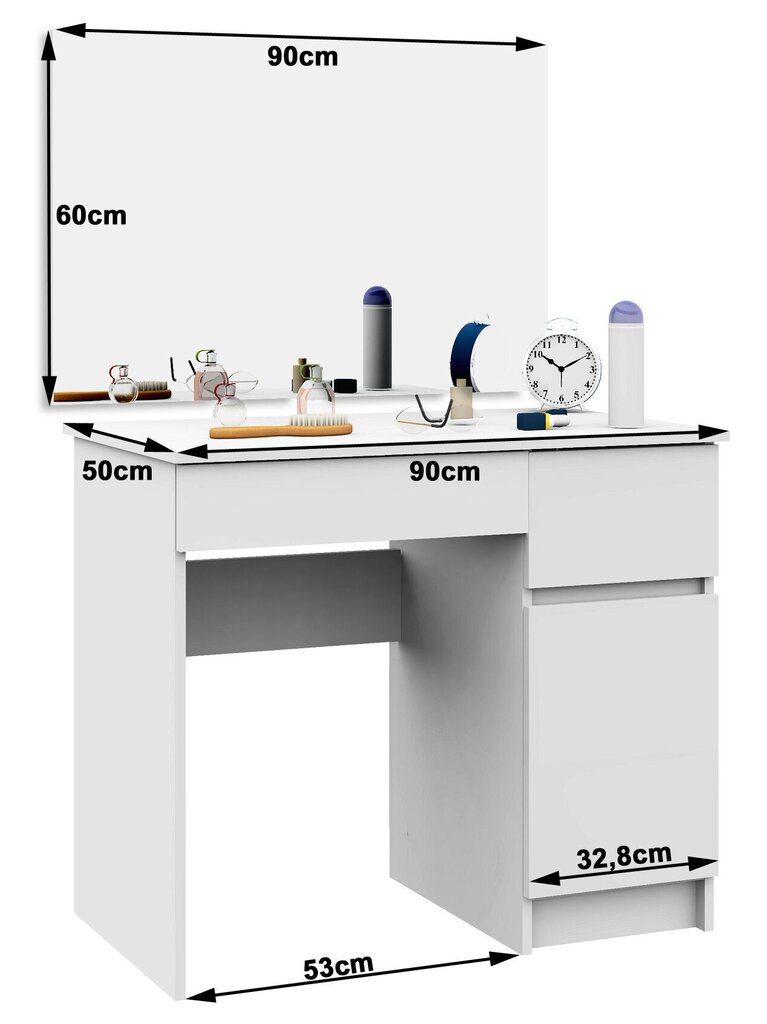 Tualettlaud koos peegliga 90x60 cm, Craft tamme/valge värv hind ja info | Meigilauad | hansapost.ee