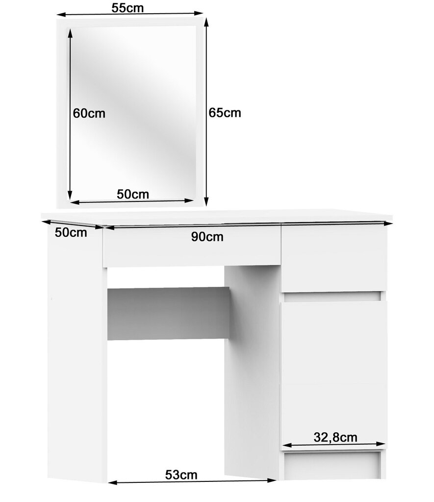 Tualettlaud koos peegliga 50x60 cm, Sonoma tamm/valge värv hind ja info | Meigilauad | hansapost.ee
