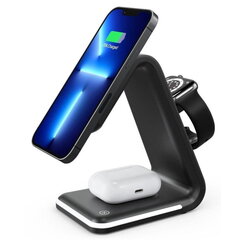 CP X3W 3in1 15W juhtmevaba Magsafe Qi laadija alus iPhone'i kellade Airpodide ja muude seadmete jaoks, must hind ja info | Laadijad mobiiltelefonidele | hansapost.ee