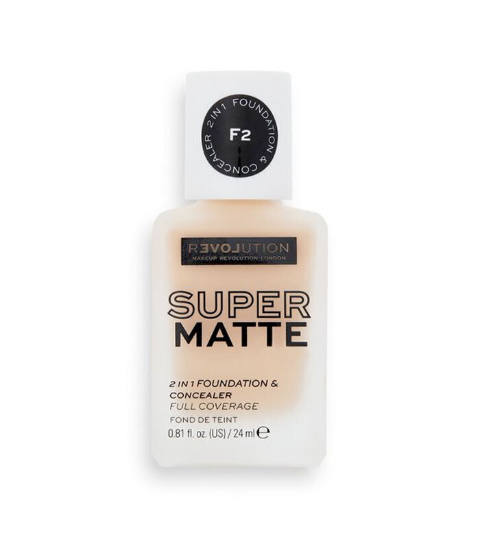 Jumestuskreem-peitekreem Revolution Relove Super Matte Foundation, F2, 24 ml цена и информация | Jumestuskreemid ja puudrid | hansapost.ee