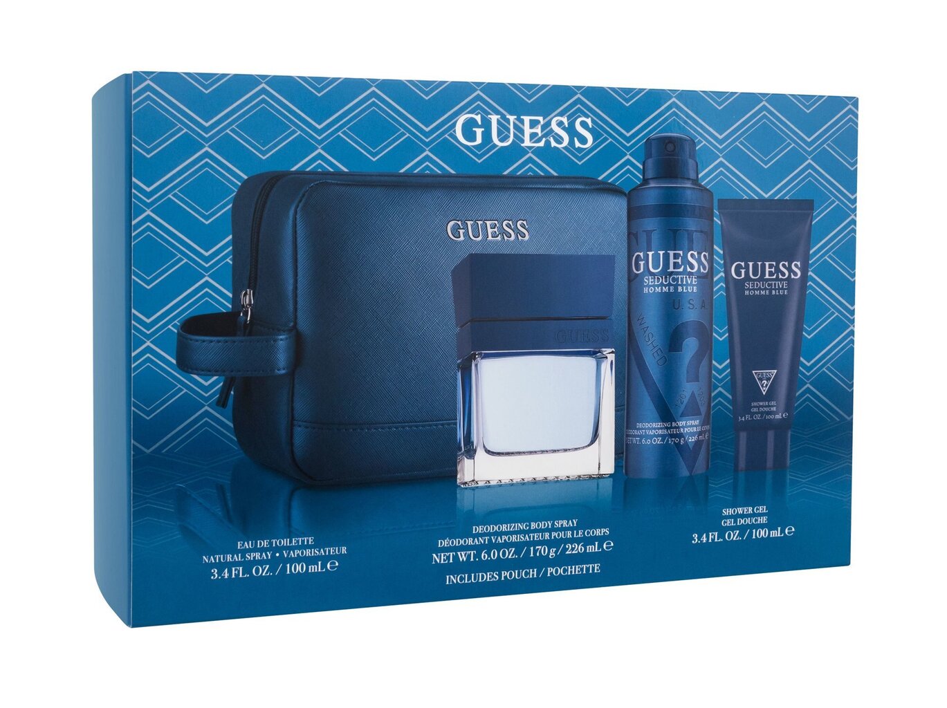 Komplekt meestele Guess Seductive Blue: EDT 100ml + dušigeel 100ml + deodorant 226ml + kosmeetikakott цена и информация | Parfüümid meestele | hansapost.ee