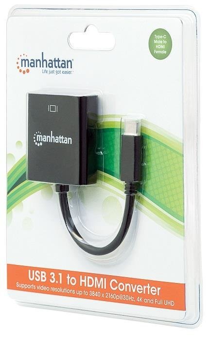 Adapter Manhattan AV USB-C 3.1 to HDMI M/F 1080P/4K, must цена и информация | USB adapterid ja jagajad | hansapost.ee