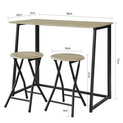 Baarikomplekt – 1 kokkuklapitav baarilaud ja 2 kokkuklapitavat tooli, OGT18-N цена и информация | Комплекты мебели для столовой | hansapost.ee