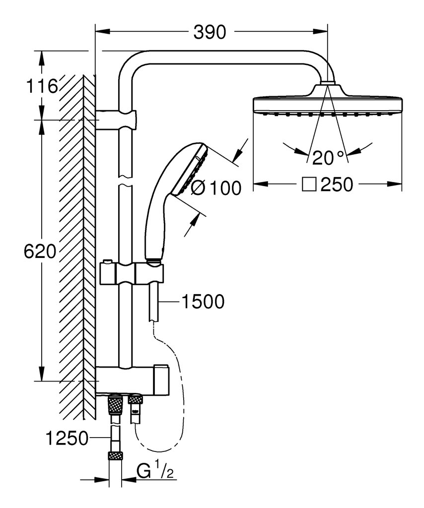 Grohe Vitalio Start 250 Flex dušikomplekt, 26698000 hind ja info | Dušikomplektid ja süsteemid | hansapost.ee