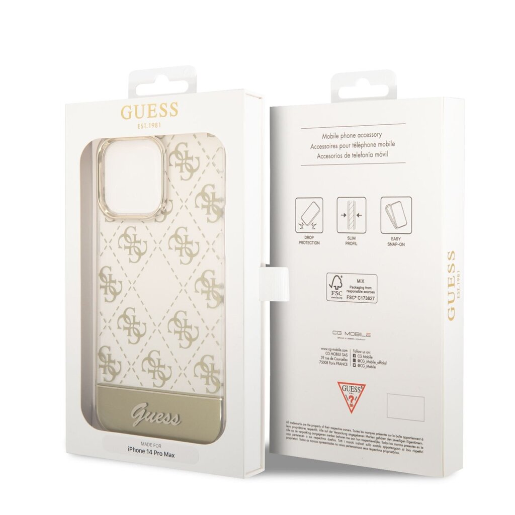 Guess PC/TPU Peony Glitter Script Logo Case for iPhone 14 Pro Max Gold цена и информация | Telefonide kaitsekaaned ja -ümbrised | hansapost.ee