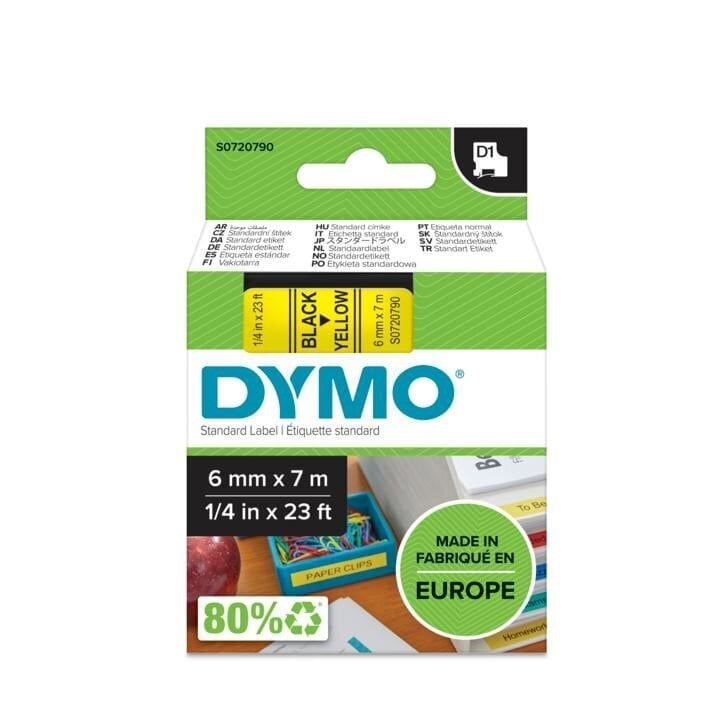 Lint Dymo D1 6mmx7m must/kollane 43618 /5 hind ja info | Kirjatarvikud | hansapost.ee