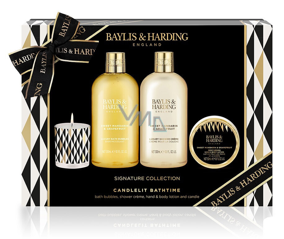 Magusa mandariini ja greibi lõhnaga vannikomplekt Baylis and Harding: vannivaht 300 ml + dušikreem 300 ml + käte- ja kehapiim 50 ml + küünal 60 g. hind ja info | Dušigeelid, õlid | hansapost.ee