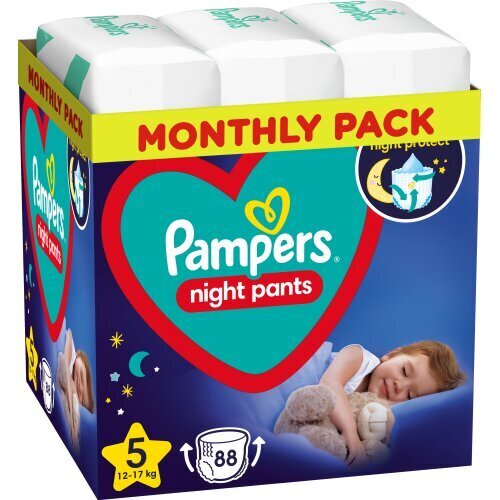 Püksmähkmed Pampers Night Pants Monthly Pack, suurus 5, 12-17 kg, 88 tk цена и информация | Mähkmed, riidest mähkmed | hansapost.ee