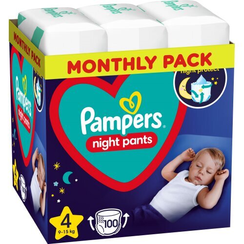 Püksmähkmed Pampers Night Pants Monthly Pack, suurus 4, 9-15 kg, 100 tk hind ja info | Mähkmed, riidest mähkmed | hansapost.ee