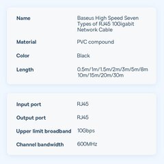 Baseus Speed Seven High Speed RJ45 Network Cable 10Gbps 0.5m Black (WKJS010001) hind ja info | Juhtmed ja kaablid | hansapost.ee