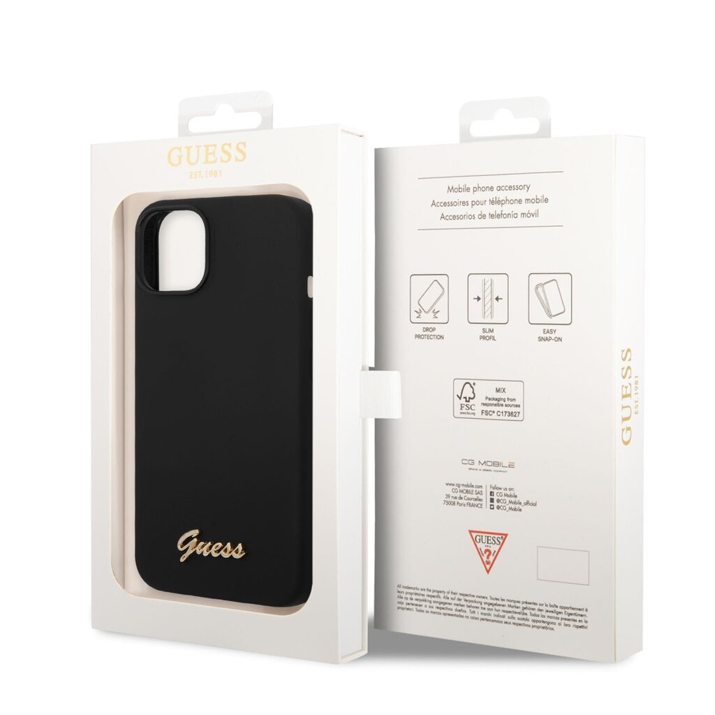 Guess Liquid Silicone Metal Logo Case for iPhone 14 Black hind ja info | Telefonide kaitsekaaned ja -ümbrised | hansapost.ee