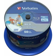 Verbatim BD-R 6x 25GB 50P CB DataLife prinditav 43812 hind ja info | Vinüülplaadid, CD, DVD | hansapost.ee