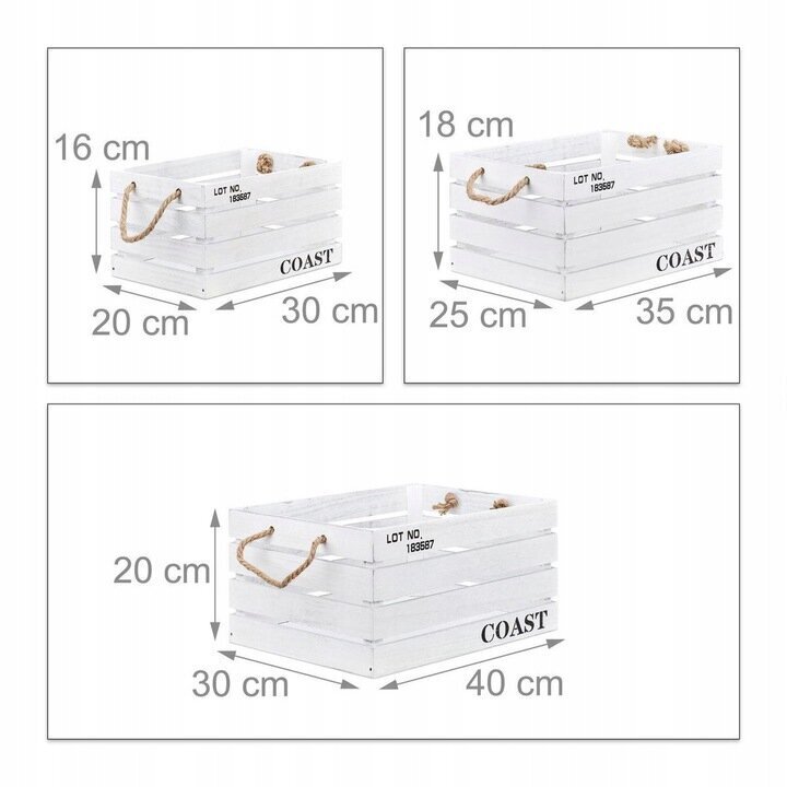 Puidust hoiukarbid, 3 tk, hall hind ja info | Hoiukastid ja korvid | hansapost.ee