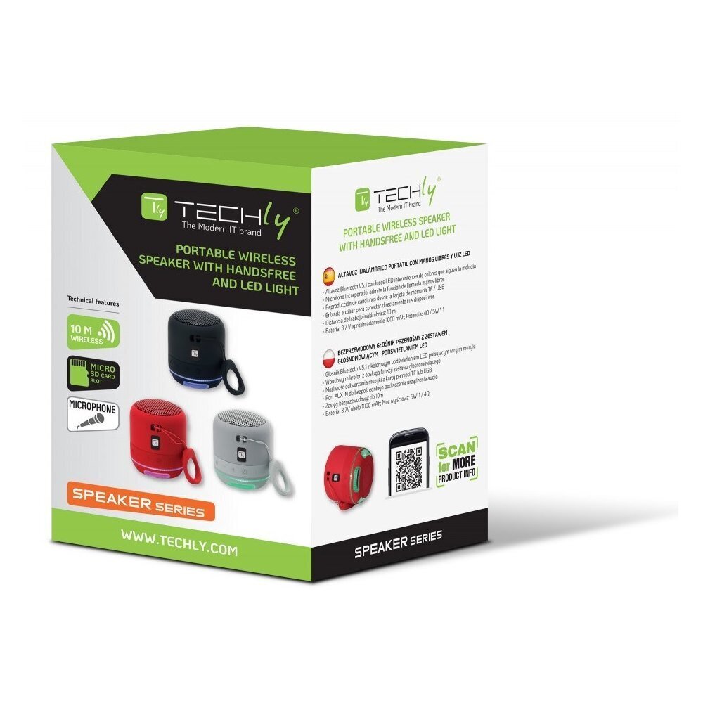 Techly Bluetooth 5W TWS LED MP3 USB/MicroSD, hall цена и информация | Kõlarid | hansapost.ee