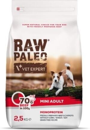 Raw Paleo teraviljavaba kuivtoit väikest tõugu koertele Adult Mini veiselihaga, 2,5 kg цена и информация | Koerte kuivtoit ja krõbinad | hansapost.ee