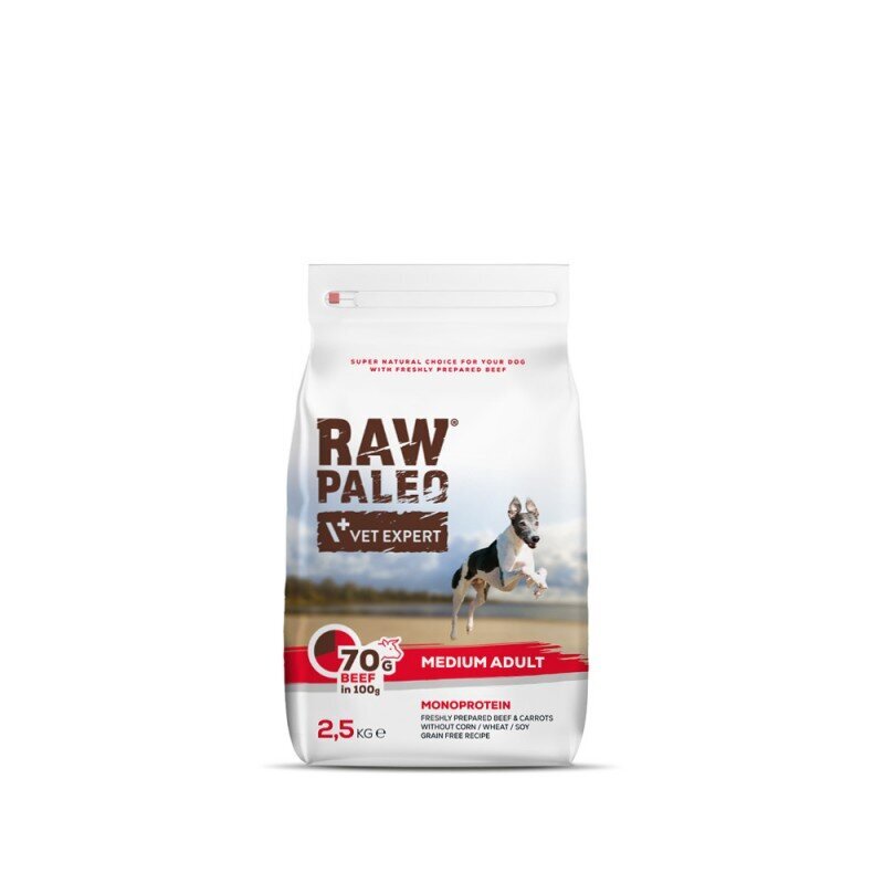 Raw Paleo teraviljavaba kuivtoit keskmist tõugu koertele Adult Medium veiselihaga, 2,5 kg цена и информация | Koerte kuivtoit ja krõbinad | hansapost.ee
