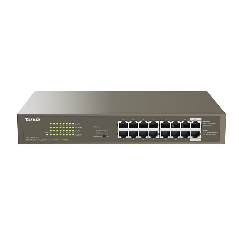 Tenda TEG1116P-16-150W-EU network switch Unmanaged Gigabit Ethernet (10/100/1000) Bronze Power over Ethernet (PoE) цена и информация | Ruuterid | hansapost.ee