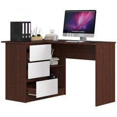 Письменный стол NORE B16, левый вариант, темно-коричневый/белый цена и информация | Компьютерные, письменные столы | hansapost.ee