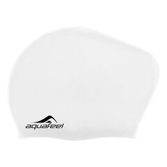 Swimming cap silicone AQUAFEEL 30404 10 white  long hair цена и информация | Шапки для плавания | hansapost.ee