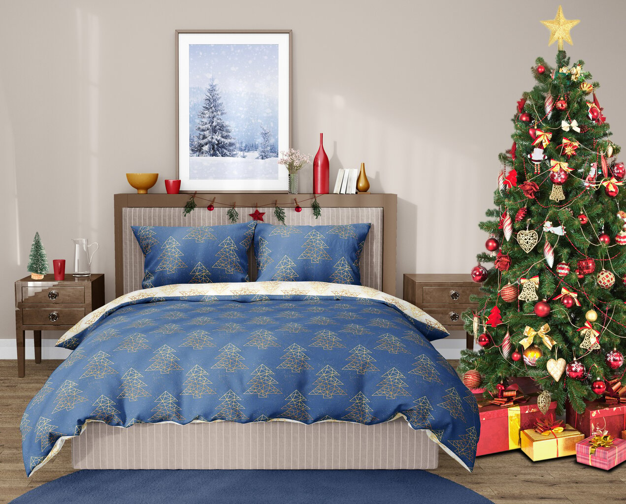 Jõuluteemaline kahepoolne voodipesukomplekt, 160x200, 3-osaline hind ja info | Voodipesukomplektid | hansapost.ee