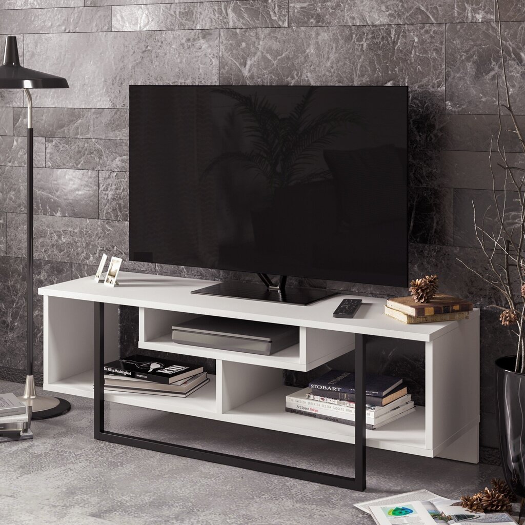 TV laud Kalune Design Asal 120 cm, valge/must цена и информация | Televiisori alused | hansapost.ee