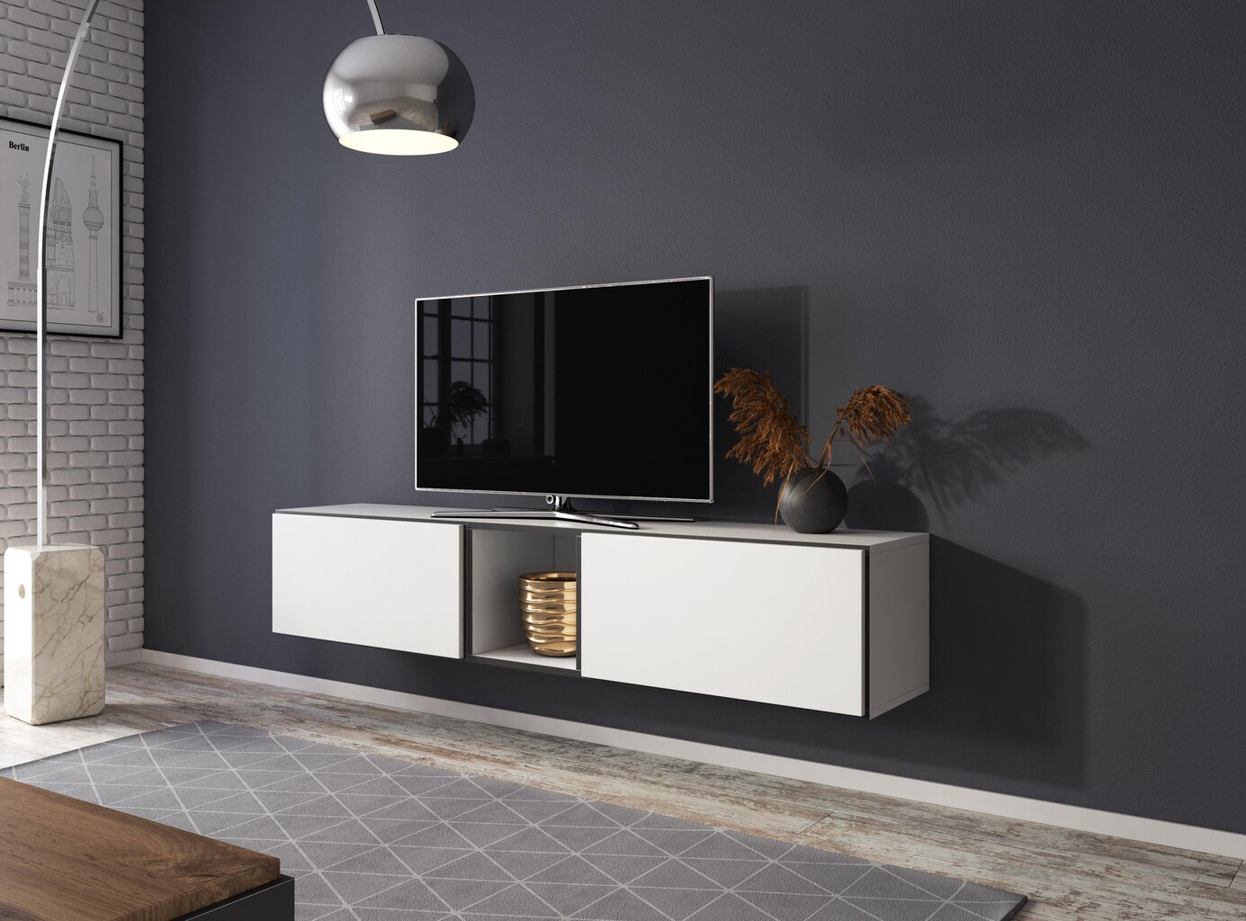 TV-laud Cama Meble Roco 10, valge/valge/must hind ja info | Televiisori alused | hansapost.ee