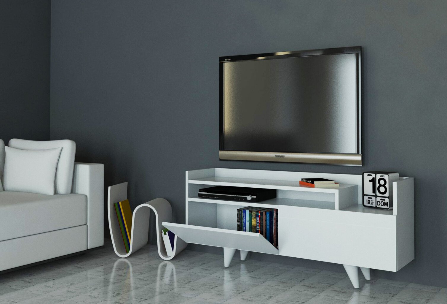 TV-laud Kalune Design 745(II), 120 cm, valge hind ja info | Televiisori alused | hansapost.ee