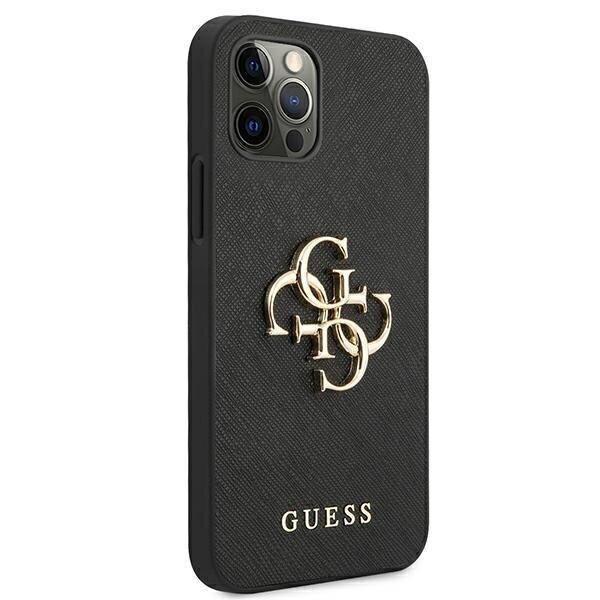 Guess GUHCP12MSA4GGBK iPhone 12/12 Pro 6.1 " must kõva ümbris, Saffiano 4G metallist logo hind ja info | Telefonide kaitsekaaned ja -ümbrised | hansapost.ee