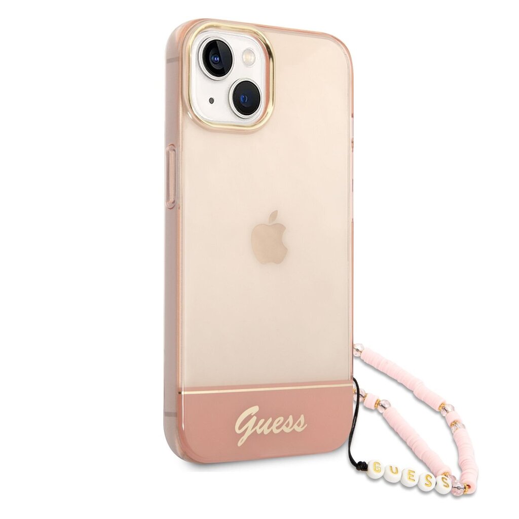 Guess PC/TPU Camera Outline Translucent Case with Strap for iPhone 14 Plus Pink hind ja info | Telefonide kaitsekaaned ja -ümbrised | hansapost.ee