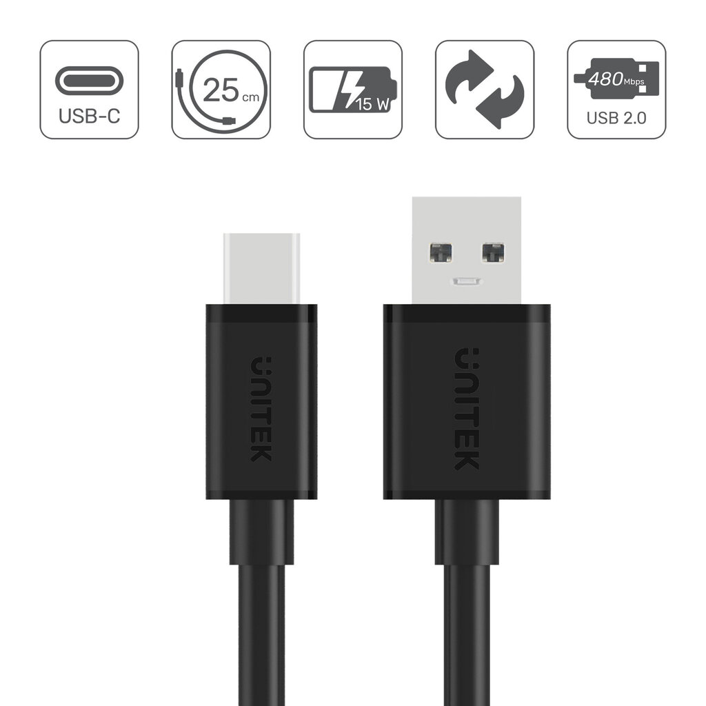 Unitek Y-C480BK, USB-A /USB-C, 25 cm hind ja info | Juhtmed ja kaablid | hansapost.ee