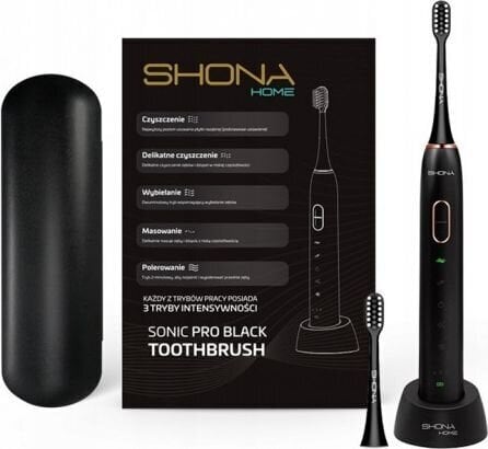Elektriline hambahari Shona Pro IPX7 Sonic 5 režiimiga / 3x kiirus + reisikohver (kaasas 2 pead) Must цена и информация | Elektrilised hambaharjad | hansapost.ee
