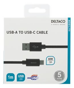 Deltaco USBC-1132M, USB A, USB C, 1m цена и информация | Mobiiltelefonide kaablid | hansapost.ee