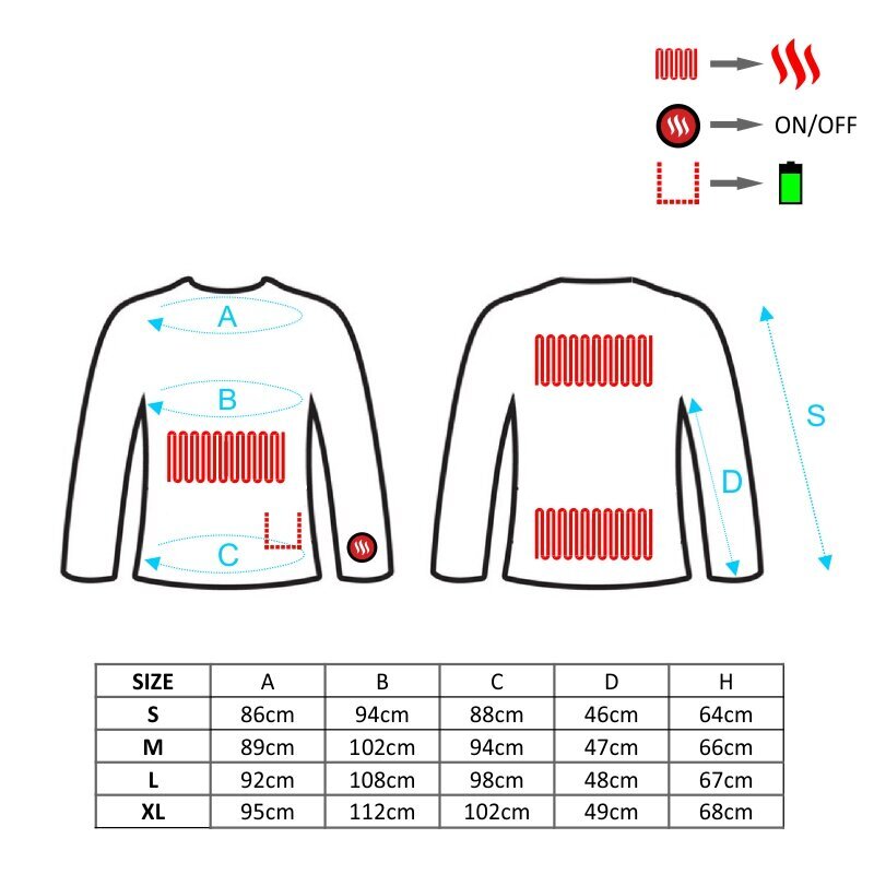 Elektrilise soojendusega Pika varrukaga T-Särk Glovii GJ1 Must XL hind ja info | Soojendavad tooted | hansapost.ee