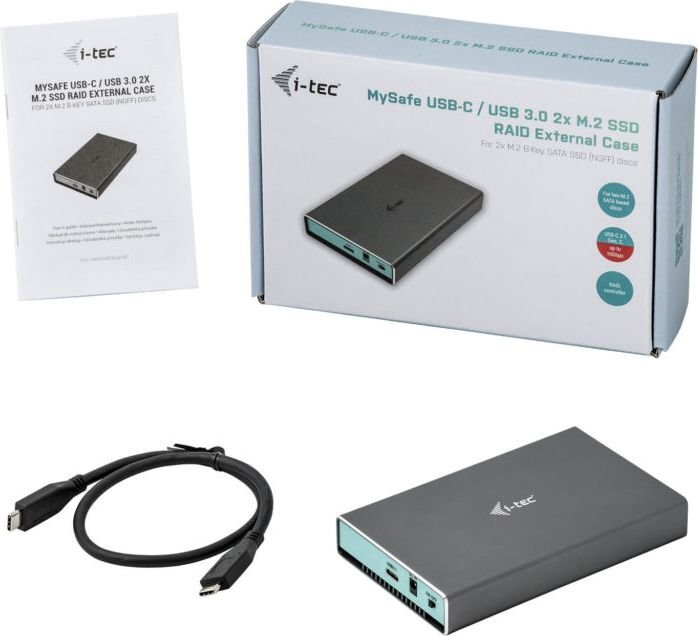 i-tec MySafe USB-C / USB 3.0 2x M.2 SSD Raid väline ümbris цена и информация | Väliste kõvaketaste ümbrised | hansapost.ee