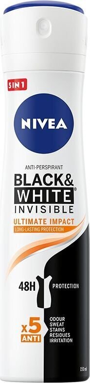 Pihustatav deodorant Nivea Black & White Invisible Ultimate Impact 5in1150 ml цена и информация | Deodorandid | hansapost.ee