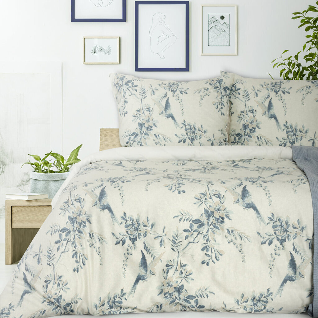 Puuvillasatiinist voodipesu koos siniste lehtedega, 200x220 cm, 70x80 cm /X2 цена и информация | Voodipesu | hansapost.ee