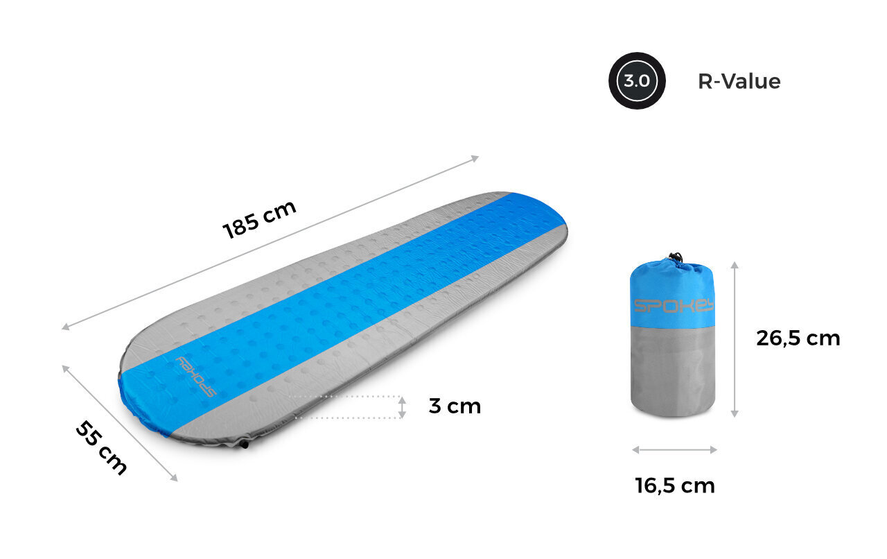 Isetäituv matt Spokey Air Mat, ühekohaline, 185x55 cm, sinine/hall hind ja info | Matkamadratsid ja matkamatid | hansapost.ee