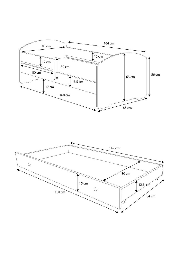 Lastevoodi Pepe Barrier Ballerina 160x80cm + madrats + sahtel hind ja info | Lastevoodid | hansapost.ee