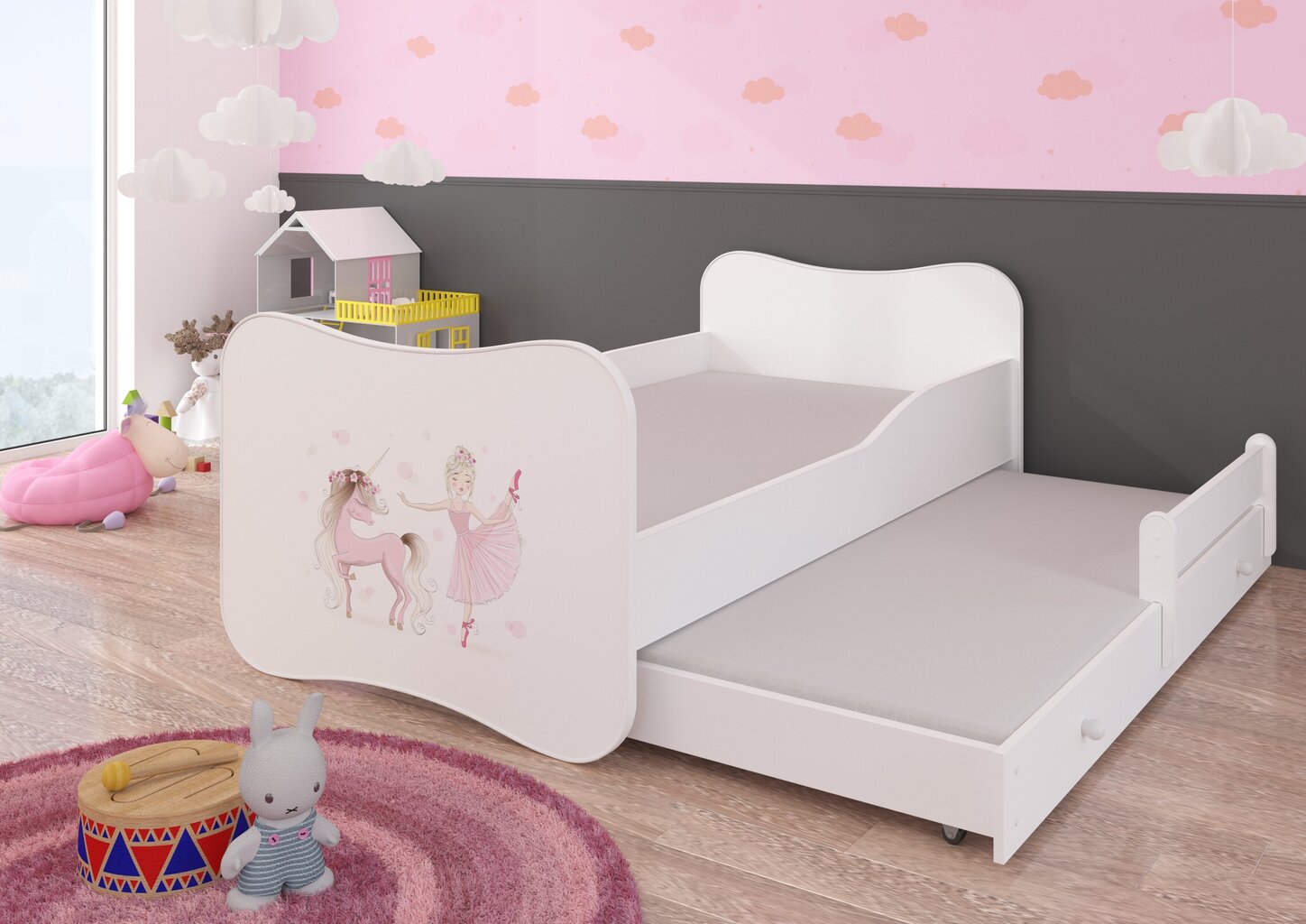 Lastevoodi Gonzalo II Ballerina with Unicorn 160x80cm + Madrats hind ja info | Lastevoodid | hansapost.ee