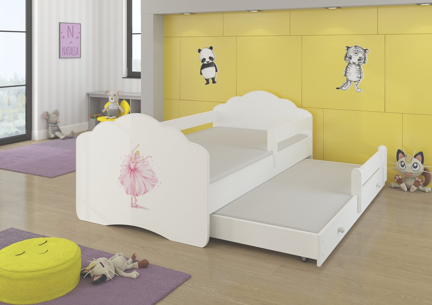 Lastevoodi Casimo II Barrier Ballerina 160x80cm + madrats hind ja info | Lastevoodid | hansapost.ee