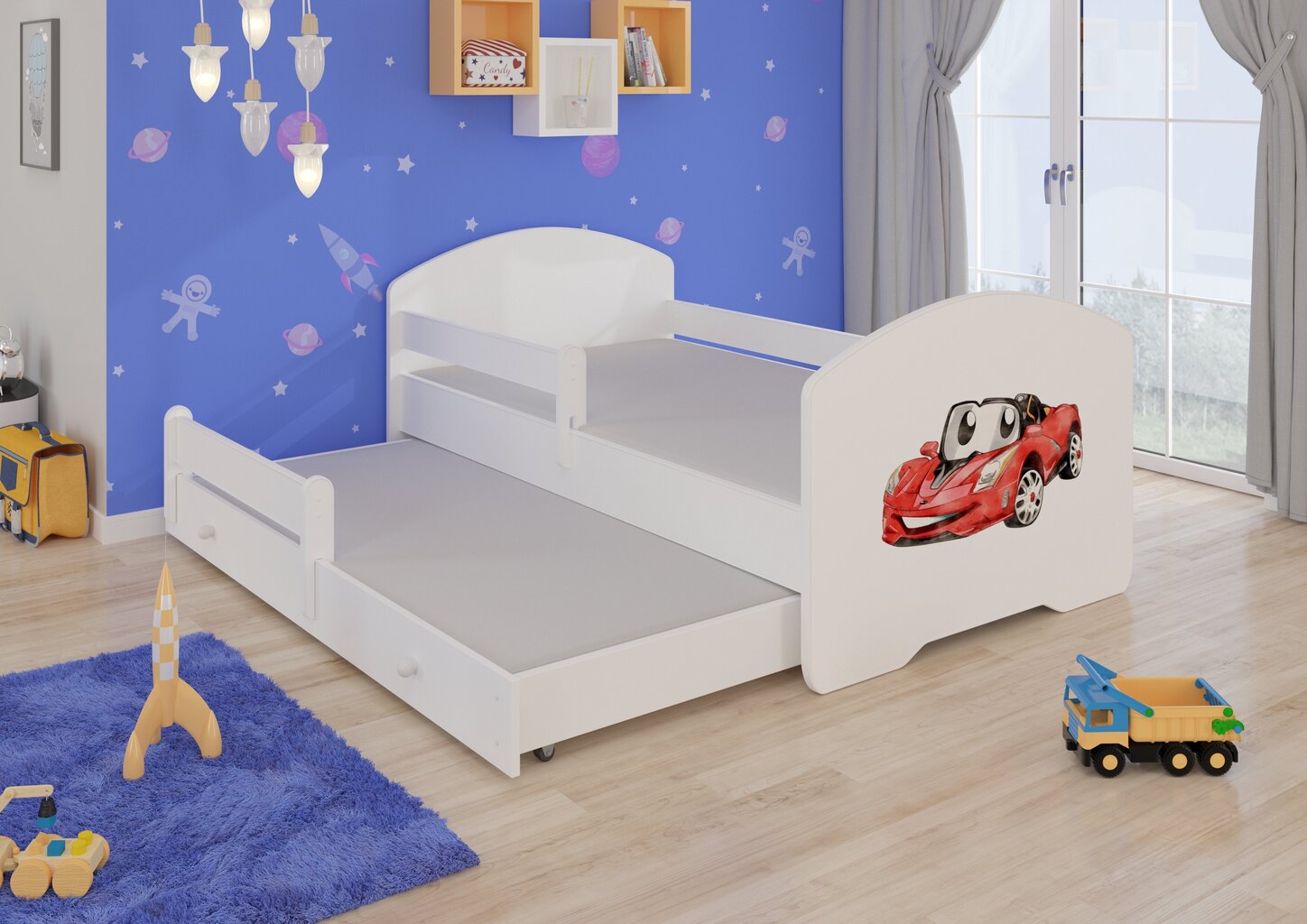 Lastevoodi Pepe II Barrier Red Car 160x80cm + Madrats цена и информация | Lastevoodid | hansapost.ee