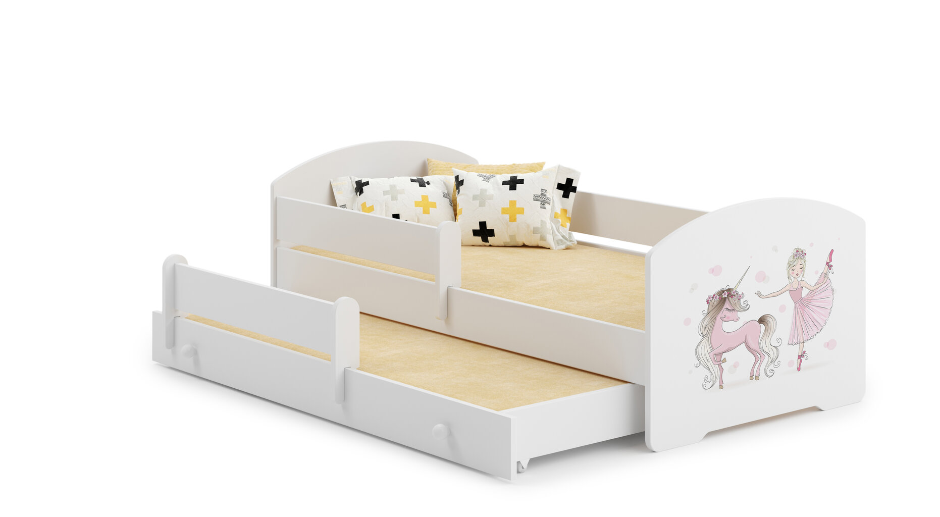 Lastevoodi Pepe II Barrier Ballerina with Unicorn 160x80cm + madrats hind ja info | Lastevoodid | hansapost.ee