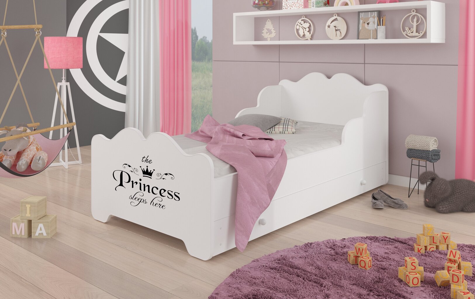 Lastevoodi Ximena Princess Black 160x80cm + madrats + sahtel цена и информация | Lastevoodid | hansapost.ee