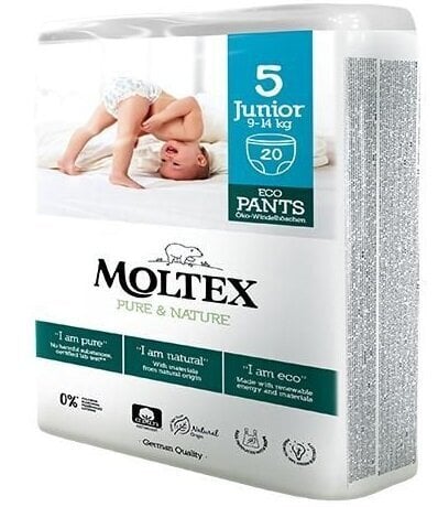 Püksmähkmed Moltex Pure & Nature 5 Junior 9-14kg 20tk цена и информация | Mähkmed, riidest mähkmed | hansapost.ee