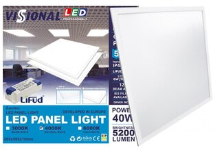 VISIONAL Professional+ LED paneelid (2 tk pakendis) 40W / 5200Lm / LIFUD draiver kaasas / OSRAM LED kiibid / MITTE FLICKER / IP44 / IK07 / PF≥0.96 / CRI>80 / PMAA 3mm klaas / 120° / IES Files / 595 x 595 mm / 1 TÜKI HIND hind ja info | Süvistatavad LED valgustid | hansapost.ee