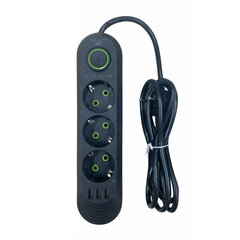 Сетевой удлиннитель Riff F05U, 2м кабель, 3x USB, черный цена и информация | Бытовые удлинители | hansapost.ee