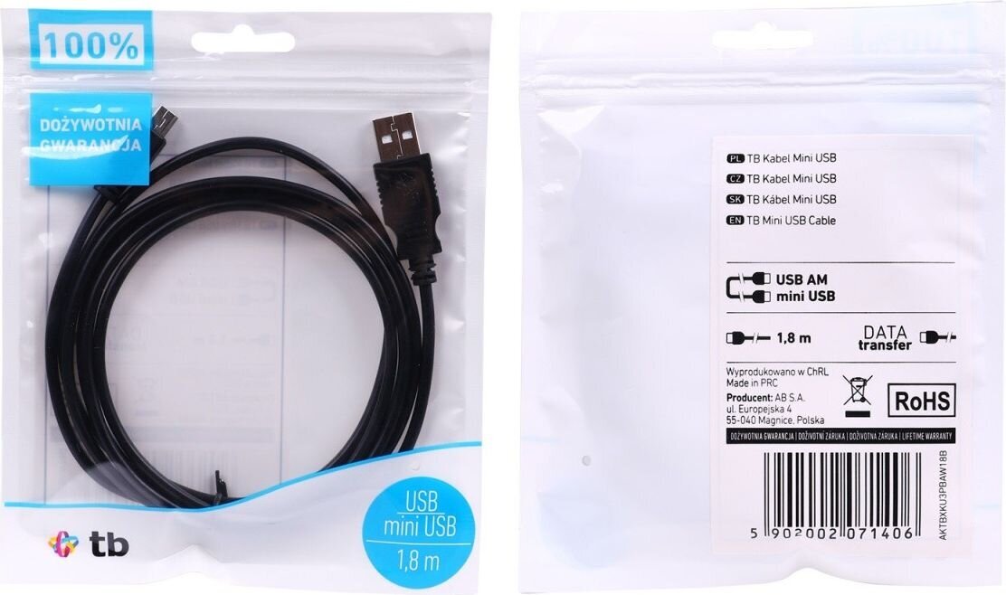 TB AKTBXKU3PBAW18B, USB/mini USB, 1.8 m цена и информация | Juhtmed ja kaablid | hansapost.ee