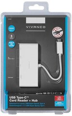 Vivanco USB hub USB-C + card reader, white (34295) hind ja info | USB adapterid ja jagajad | hansapost.ee