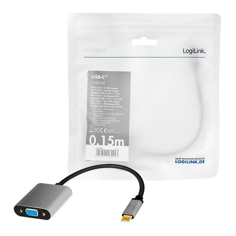 USB-C to VGA adapter, 1080p, alu, 0.15m hind ja info | USB adapterid ja jagajad | hansapost.ee