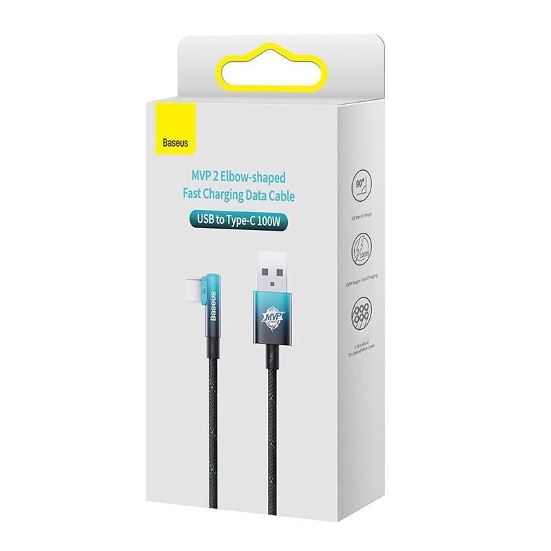 Baseus Elbow 1m 100W USB to USB-C angled cable (black-blue) hind ja info | Mobiiltelefonide kaablid | hansapost.ee